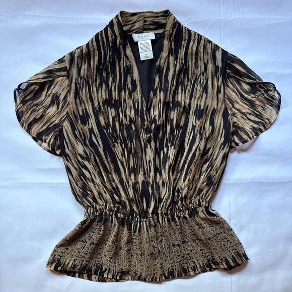 Y2K Kate Hill Peplum Blouse Butterfly Sleeve Womens 6P Glam Going Out Workwear - Picture 1 of 7